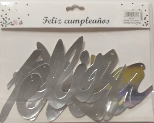 Feliz cumpleaños plateado cartulina espejo
